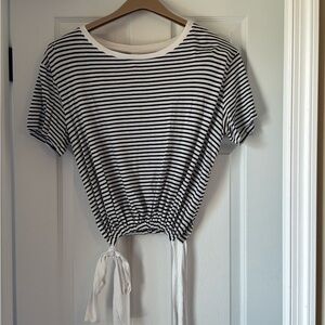 a new day Black & White Striped Tie-Front Short Sleeve Top